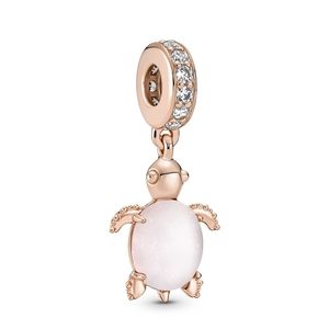 Pandora Murano Glass Pink Sea Turtle Dangle Charm Rose Gold-Plated